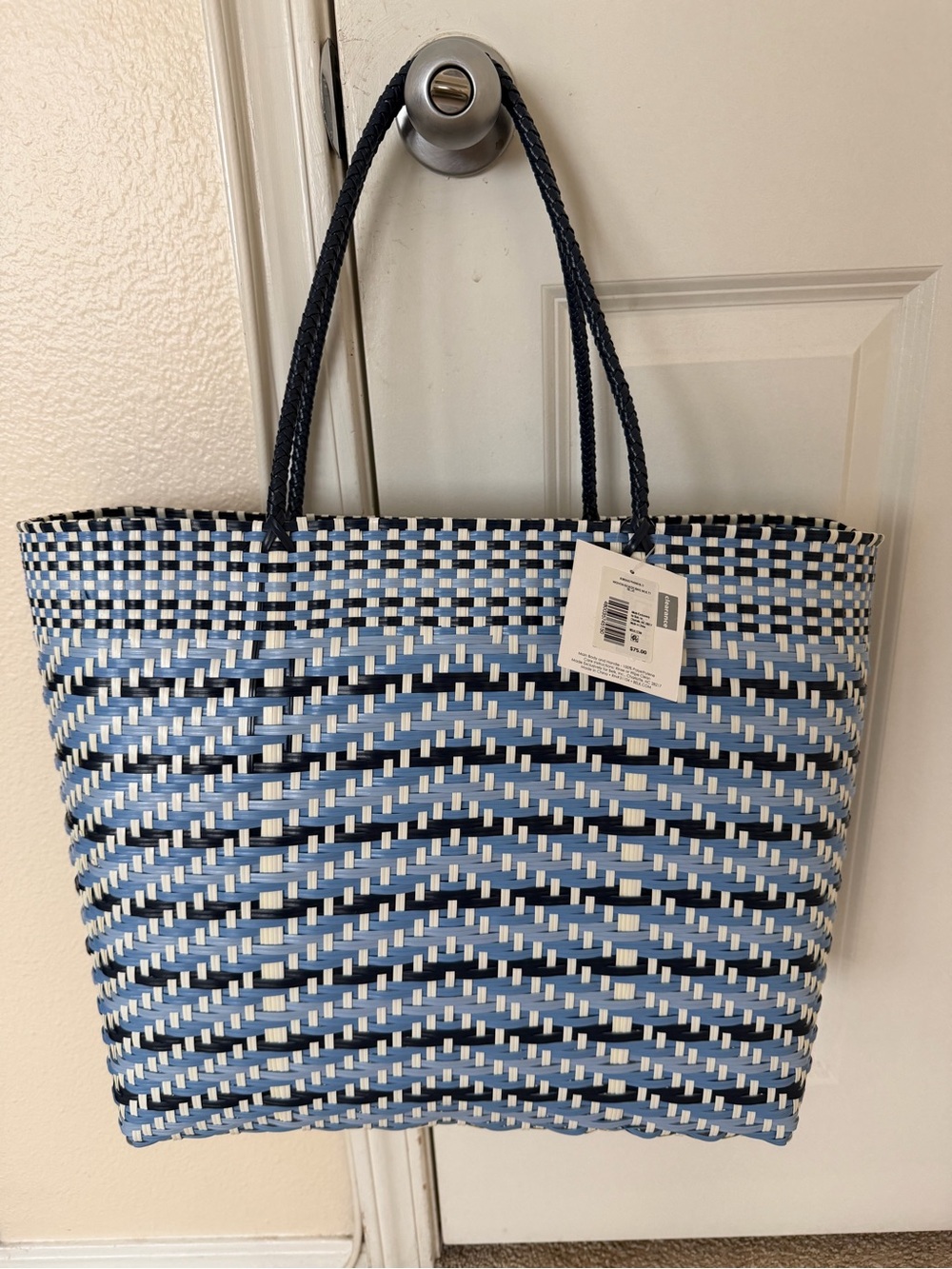 crown & ivy Blue, Navy and White Woven Beach Tote